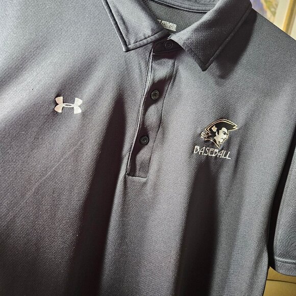 Under Armour Mens 2XL Loose Fit Black Polo Shirt With Embroidered Baseball Logo - Picture 2 of 6